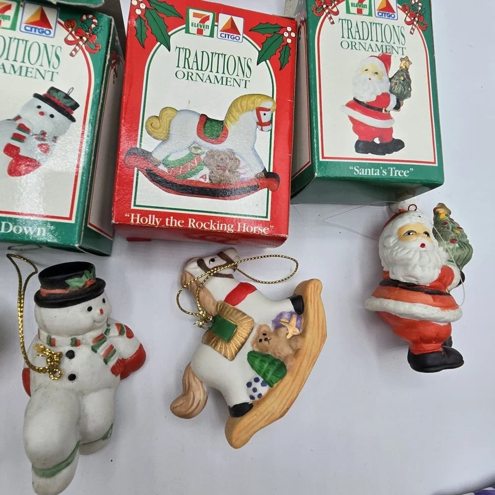 VTG  7-11 Citgo‎ Traditions Christmas Ornaments Santa Snowman Penguin Lot of 9